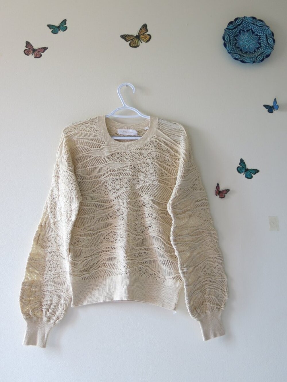 Soft Joie Val Romantic Linen Cotton Textured Crew Neck Beige Sweater Size XS
